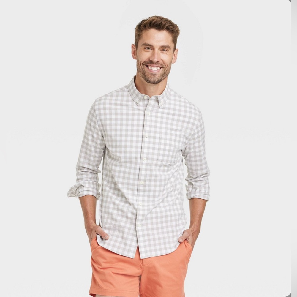 Goodfellow & Co Men’s Gray Checkered Button Down Shirt